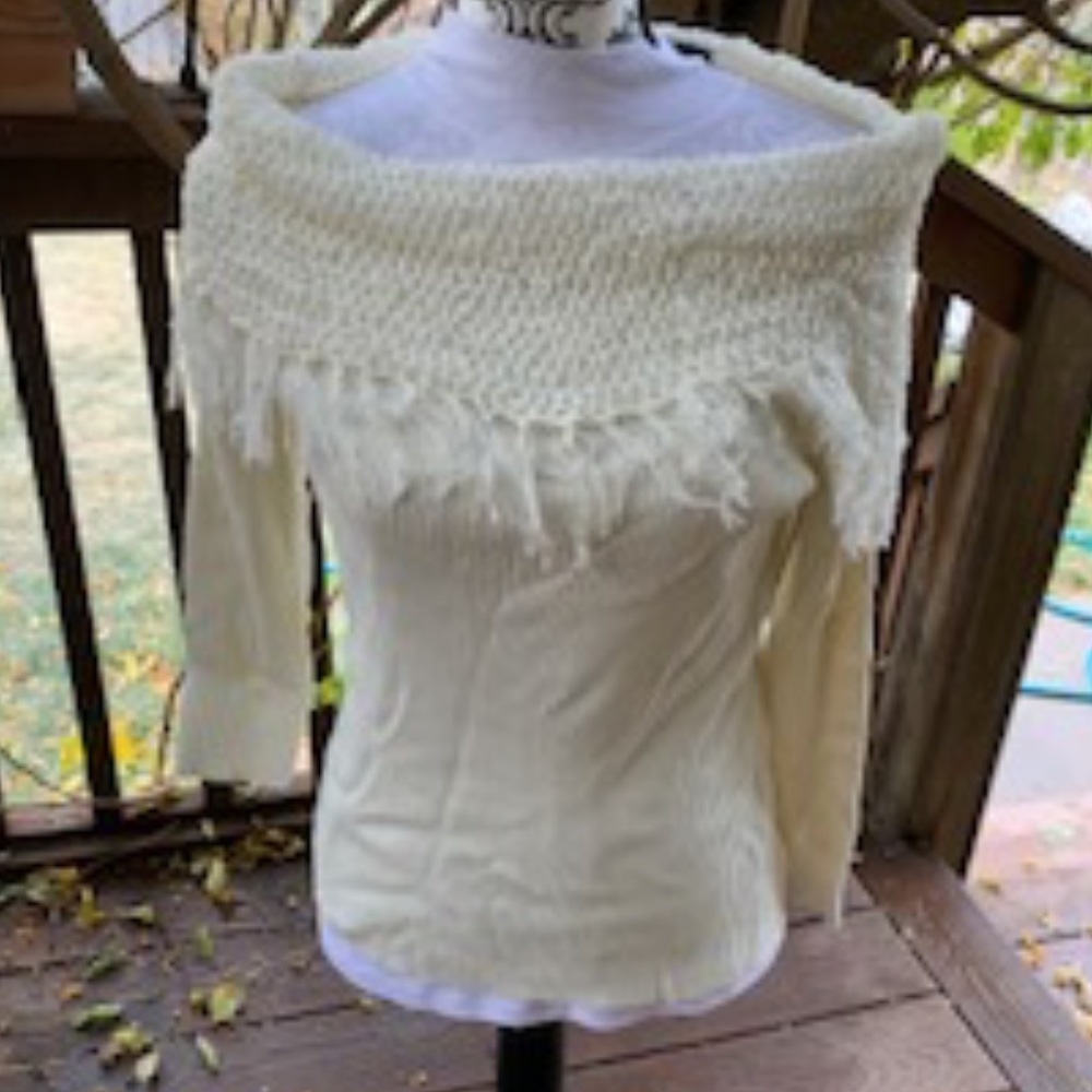 Fun Fringe Off The Shoulder Cream Sweater XL